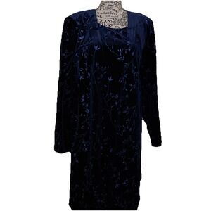 Vintage 90"s Teddi Evening Blue SparkleVelvet Dress & Attached Jacket